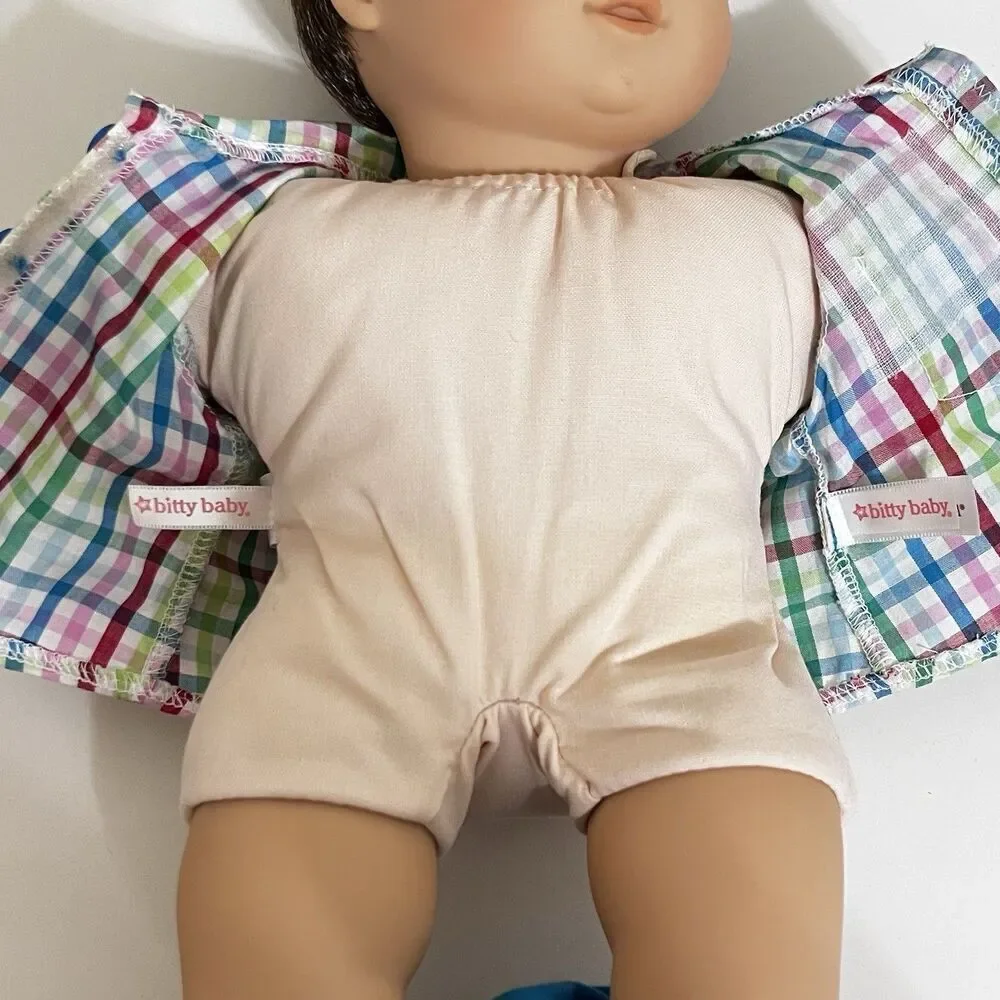 American Girl Bitty Baby Boy Twin Doll Brown Hair Brown Eyes Plaid Shirt 16